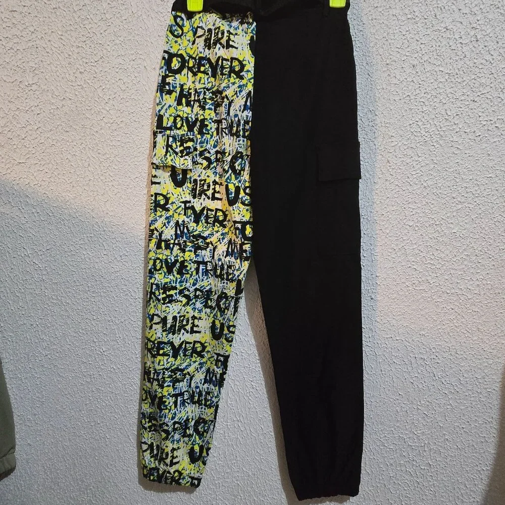 Vintage hip hop Half-Black & Abstract Print Joggers  Size S  Like An Angel  Rayo
